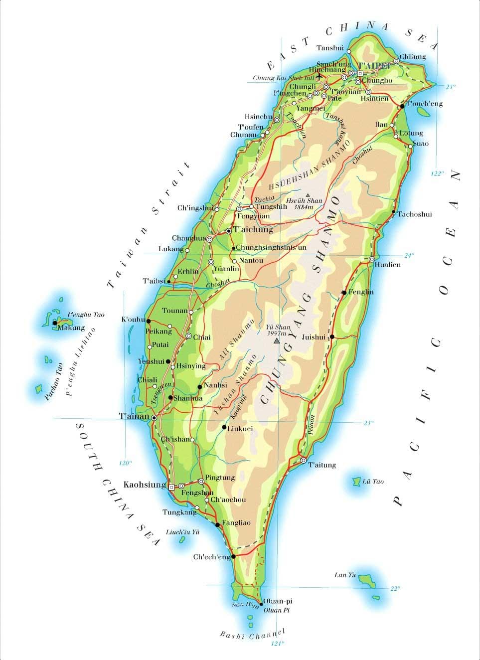 แผนที่ของไต้หวันแม่น้ำ