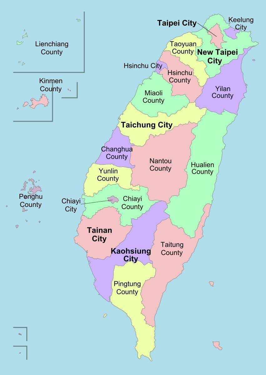 แผนที่ของการเมืองไต้หวัน Name