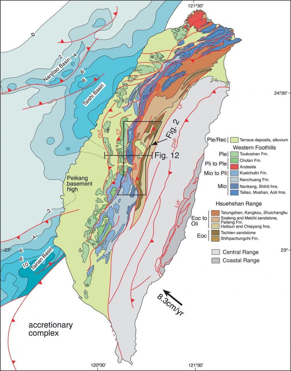 แผนที่ของไต้หวัน geological