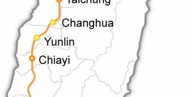ไต้หวันกระสุนรถไฟบนแผนที่